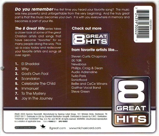 8 Great Hits: Michael Card 8 GREAT HITS 시리즈 - 마이클 카드 (CD)